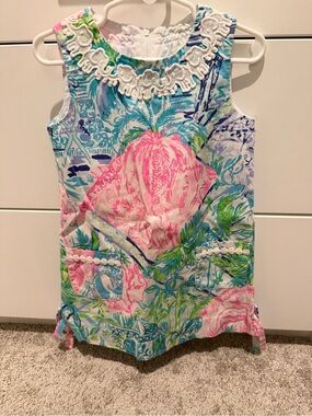 Lilly Pulitzer Pink, Aqua & Green Sleeveless Floral Shift Dress